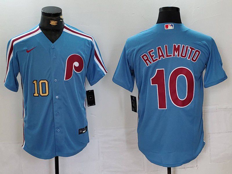 Men Philadelphia Phillies #10 Realmuto Blue Throwback 2024 Nike MLB Jersey style 3